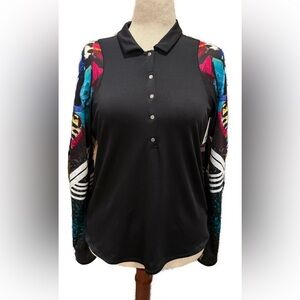 Lucky in Love Black Button Down Shirt with Multicolor Sleeves